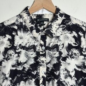 INC International Concepts Mens XL Black White Floral Cotton Button Down Shirt